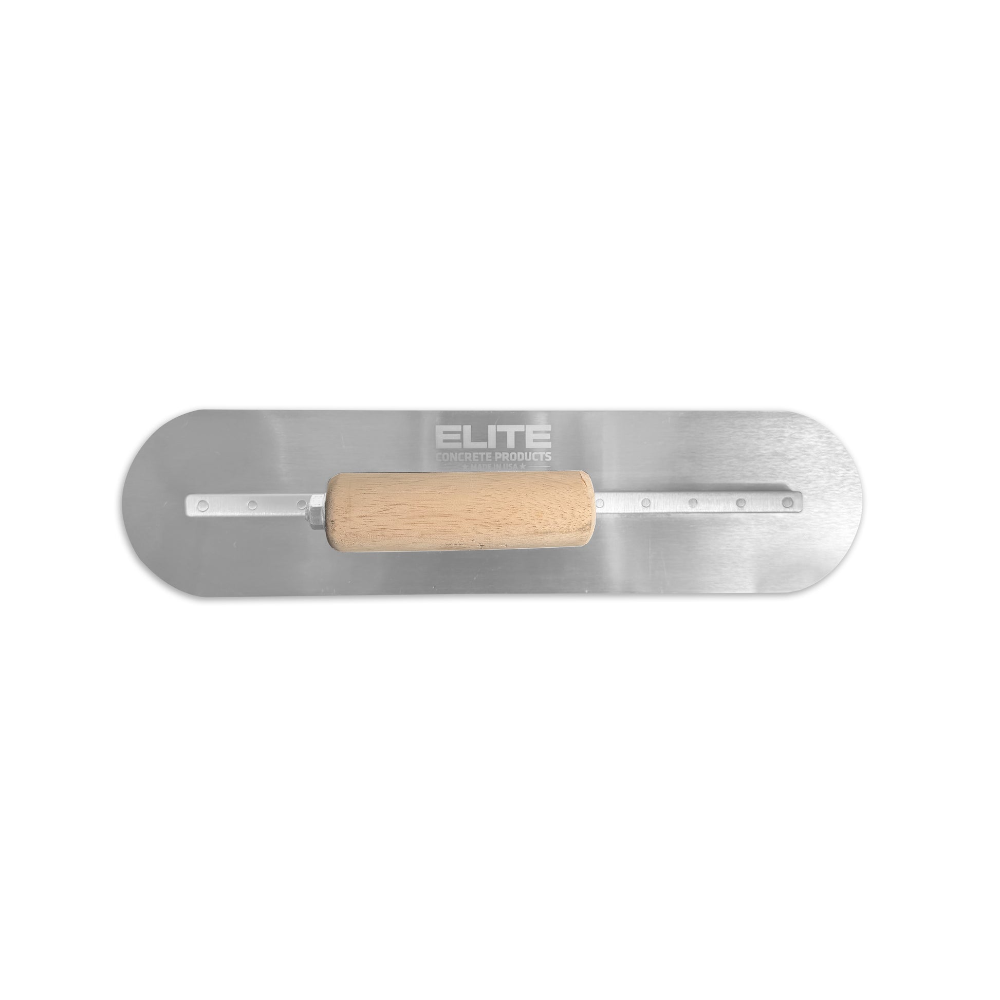 Steel trowel with wooden handle on white background